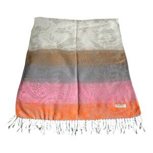 Vintage Pashmina 100 Percent Cashmere Floral Paisley Ombre Scarf with Fringe